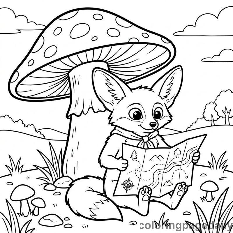 Fennec Fox Reading A Map - Daily printable coloring page in Animals category