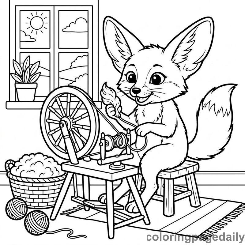 Fennec Fox Spinning Wool - Daily printable coloring page in Animals category