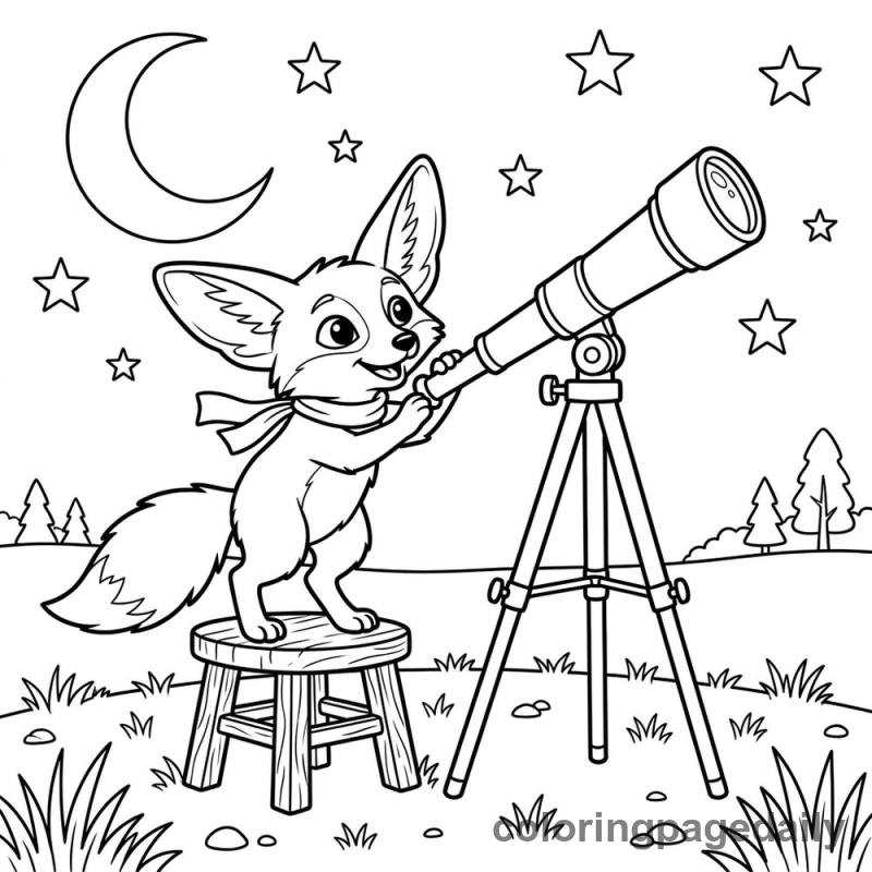 Fennec Fox Stargazing - Daily printable coloring page in Animals category