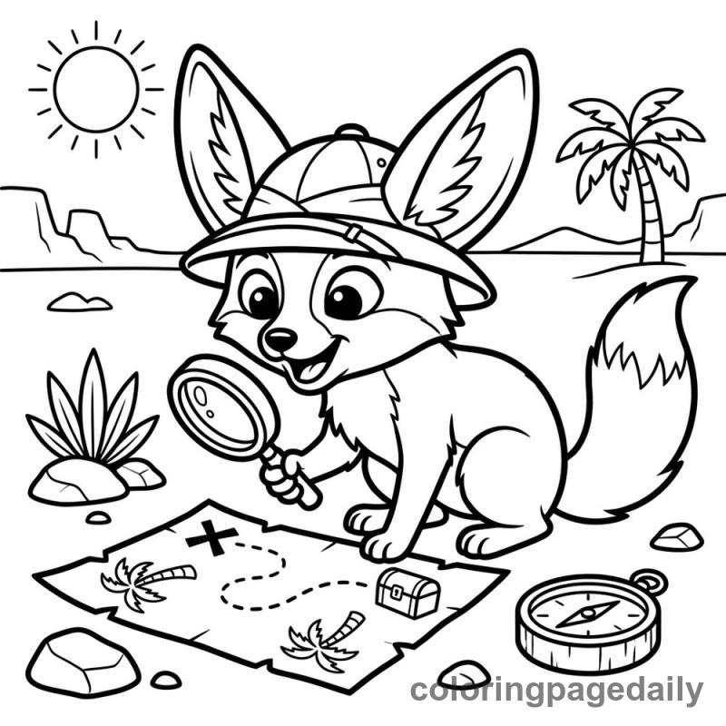 Fennec Fox Treasure Hunt - Daily printable coloring page in Animals category