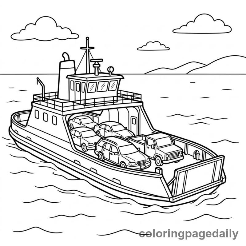 Ferry Boat Crossing - Daily printable coloring page in Vehicle category