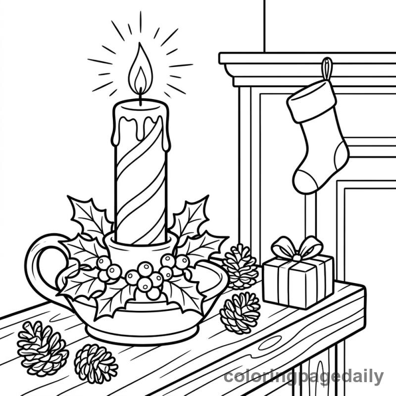 Festive Christmas Candle - Daily printable coloring page in Christmas category
