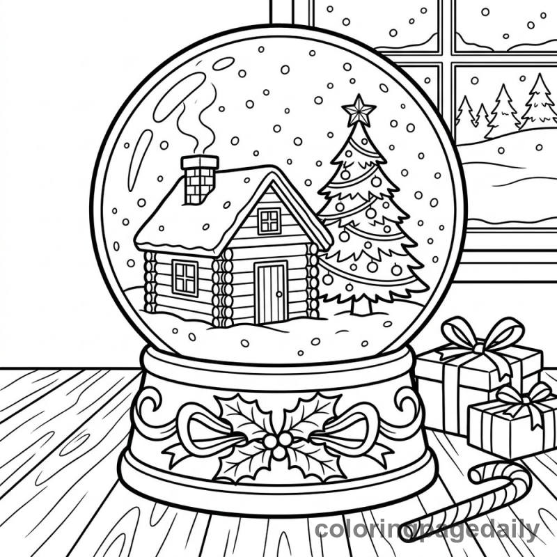 Festive Christmas Snow Globe - Daily printable coloring page in Christmas category
