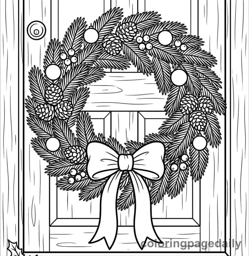 Festive Christmas Wreath - Daily printable coloring page in Christmas category