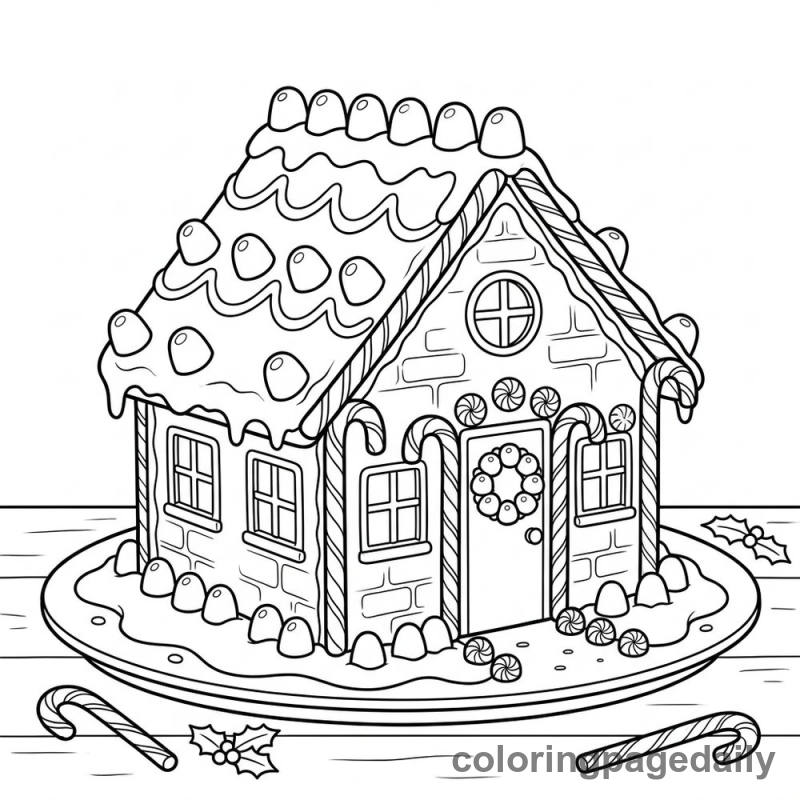 Festive Gingerbread House - Daily printable coloring page in Christmas category