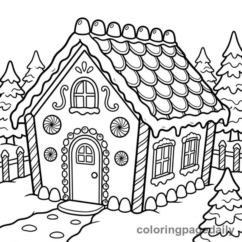 Festive Gingerbread House - Daily printable coloring page in Christmas category