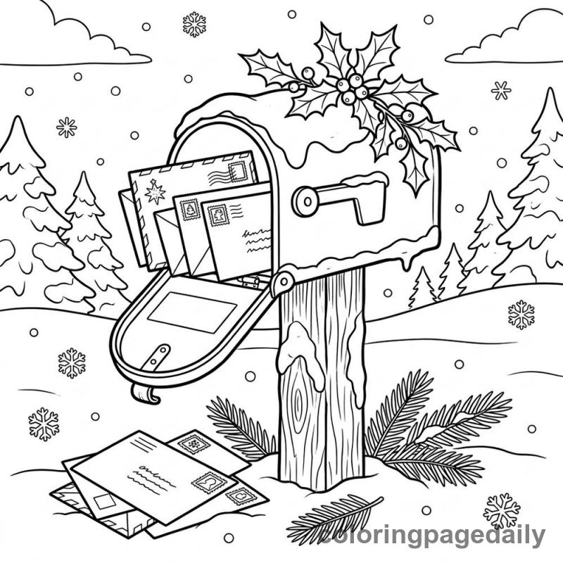 Festive Holiday Mailbox - Daily printable coloring page in Christmas category