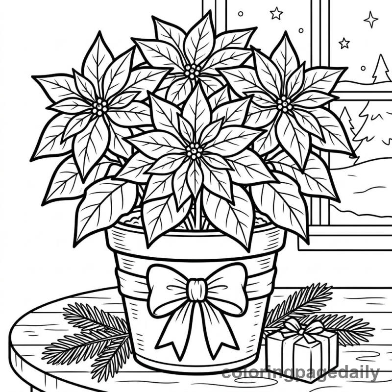Festive Potted Poinsettia - Daily printable coloring page in Christmas category