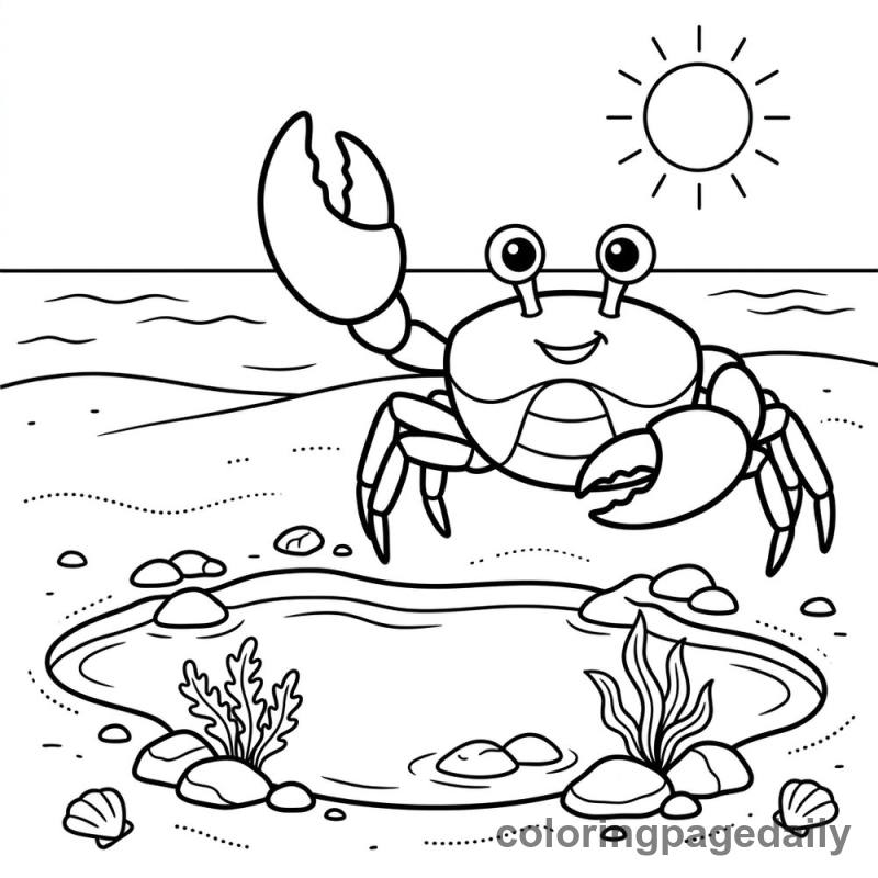 Fiddler Crab's Friendly Wave - Daily printable coloring page in Ocean and Underwater Life category