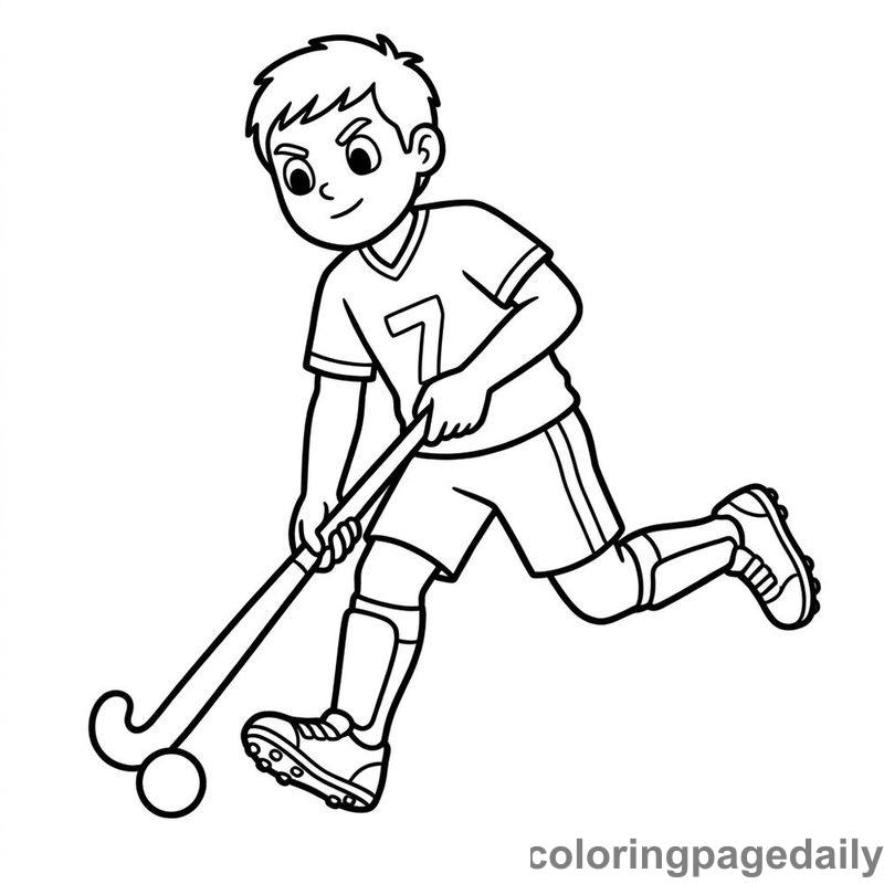 Field Hockey Player Sprinting - Daily printable coloring page in Sports category