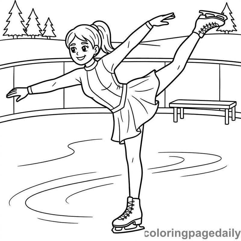 Figure Skater Spiral Pose - Daily printable coloring page in Sports category