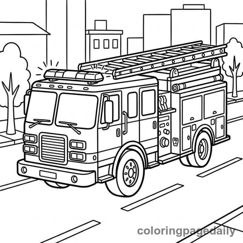 Fire Truck Driving - Daily printable coloring page in Vehicle category