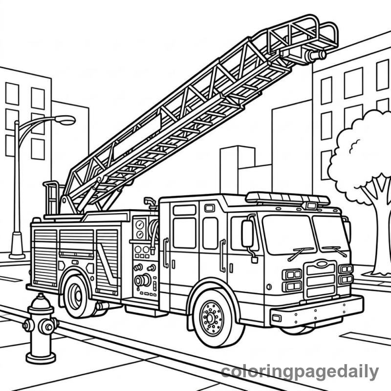Fire Truck Ladder Extended - Daily printable coloring page in Vehicle category