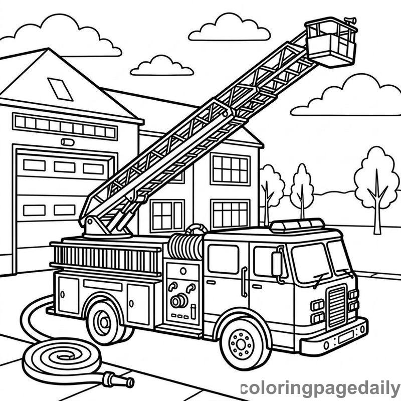 Fire Truck Ladder Extended - Daily printable coloring page in Vehicle category