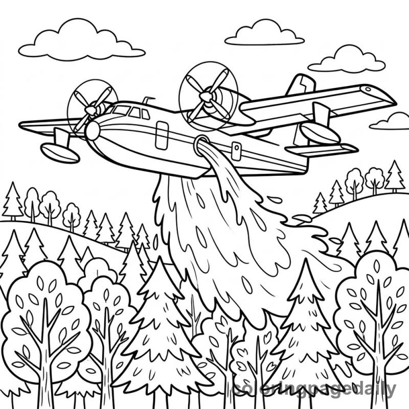 Firefighting Plane Action - Daily printable coloring page in Vehicle category