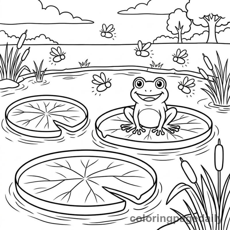 Firefly Lily Pad Pond - Daily printable coloring page in Scenery category