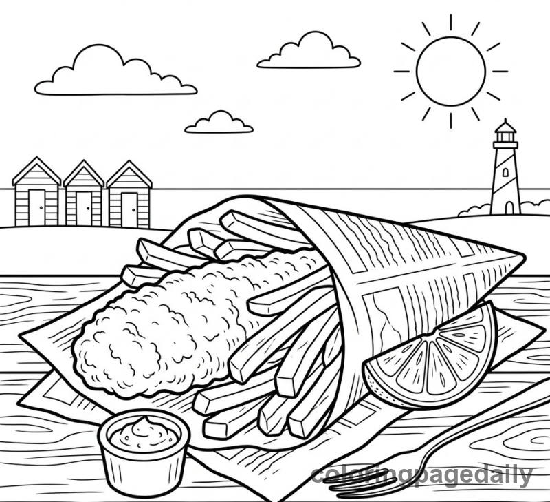 Classic Fish and Chips - Daily printable coloring page in Food category