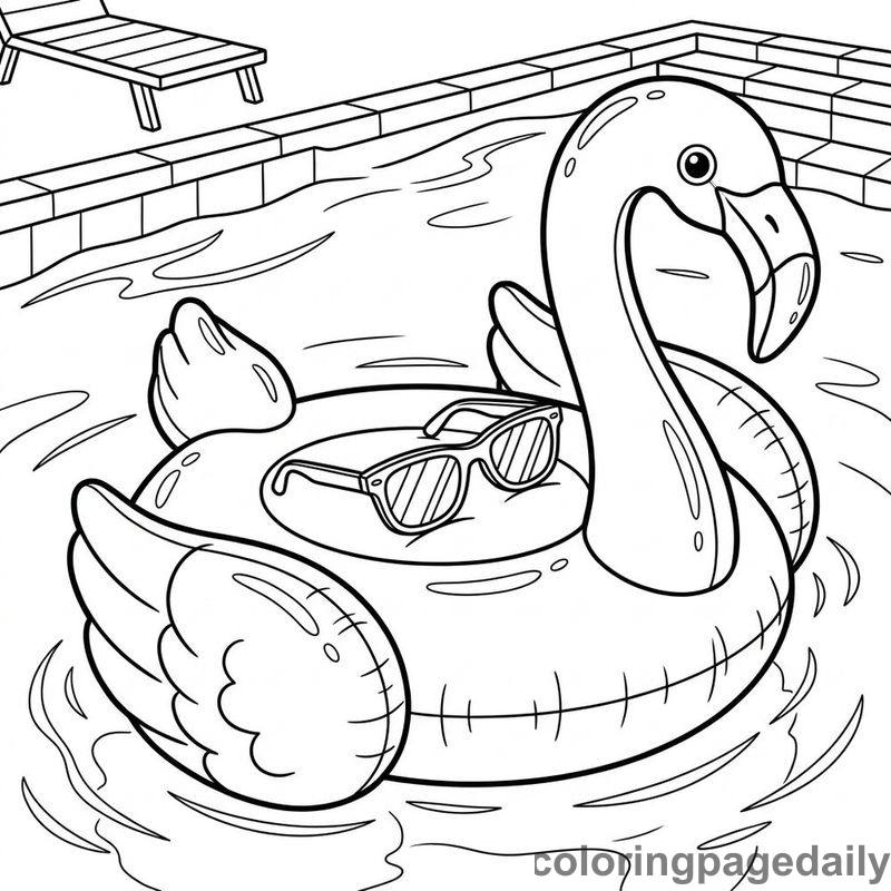 Flamingo Pool Float Relaxation - Daily printable coloring page in Summer Vacation category