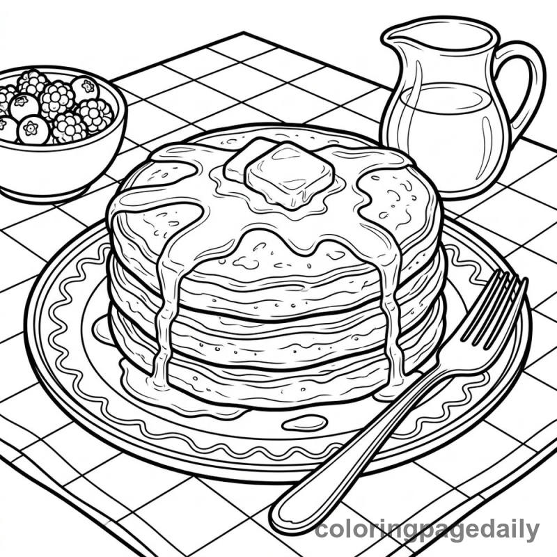 Fluffy American Pancakes - Daily printable coloring page in Food category