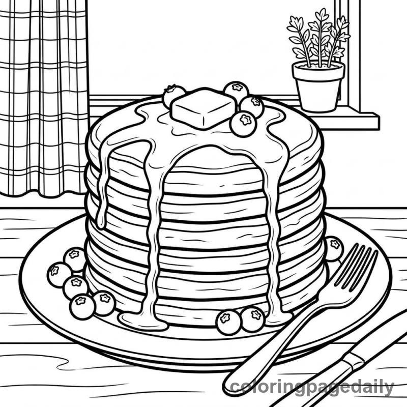 Fluffy Pancake Stack - Daily printable coloring page in Food category