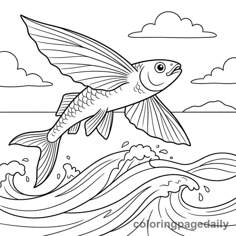 Flying Fish Gliding - Daily printable coloring page in Ocean and Underwater Life category