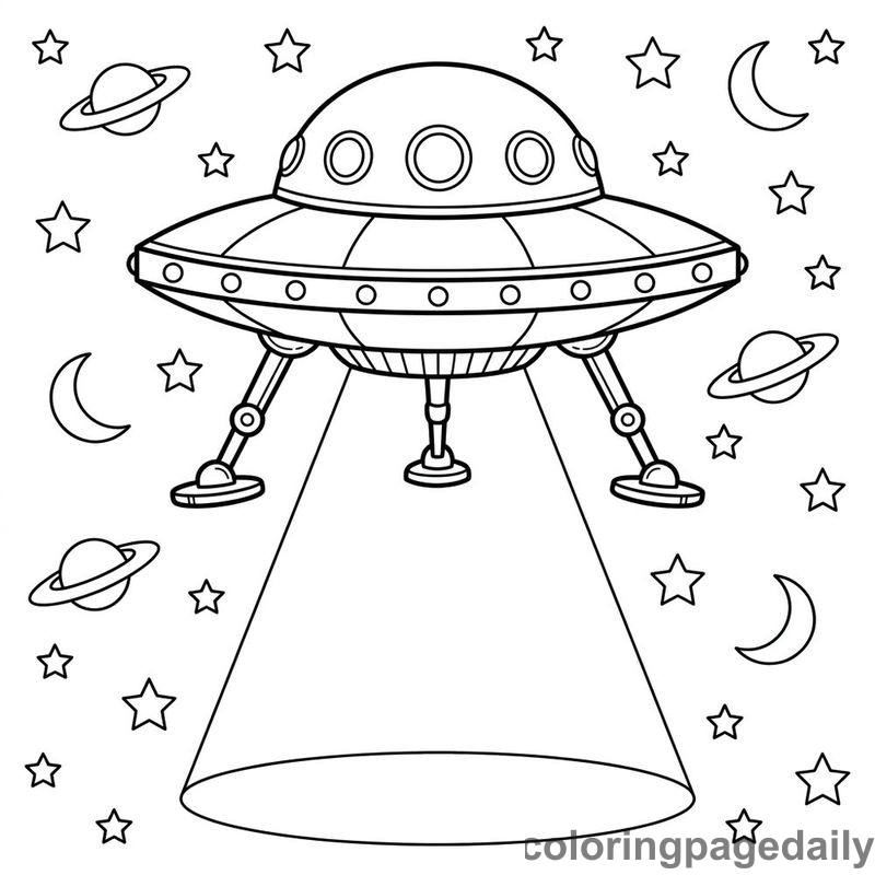 Flying Saucer UFO - Daily printable coloring page in Space category