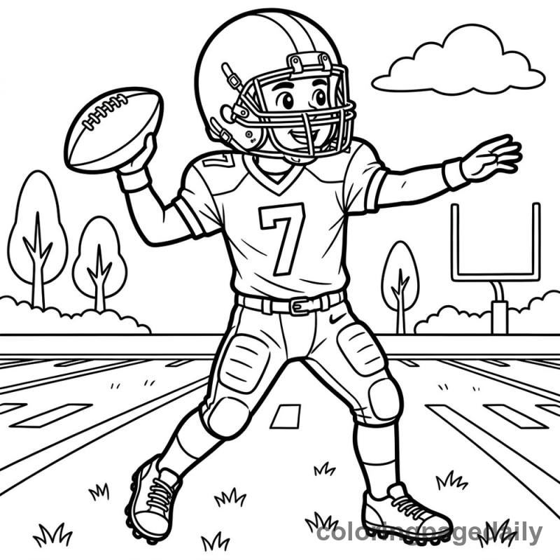 Football Player Throwing - Daily printable coloring page in Sports category