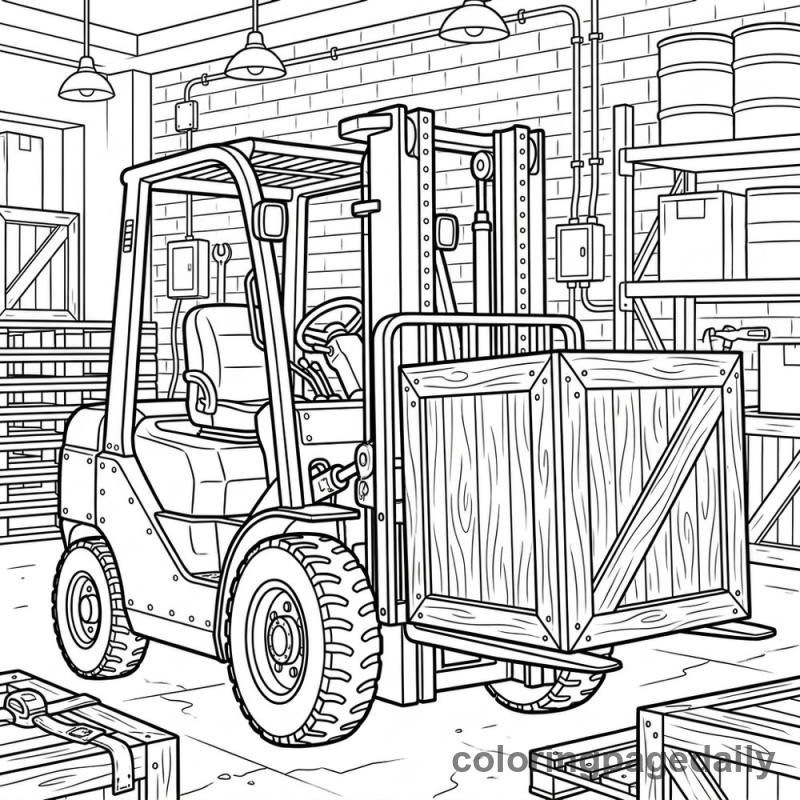 Forklift Lifting Crate - Daily printable coloring page in Vehicle category