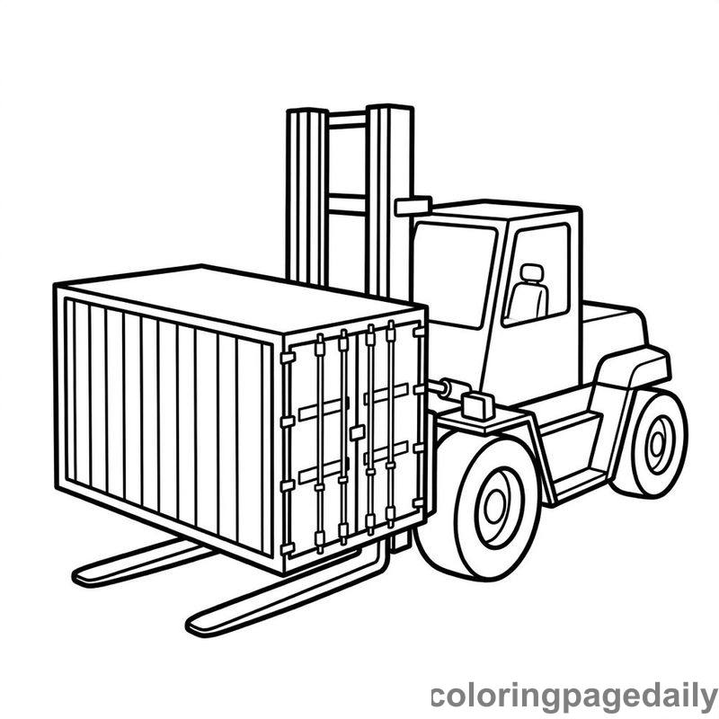 Forklift Lifting Shipping Container - Daily printable coloring page in Vehicle category