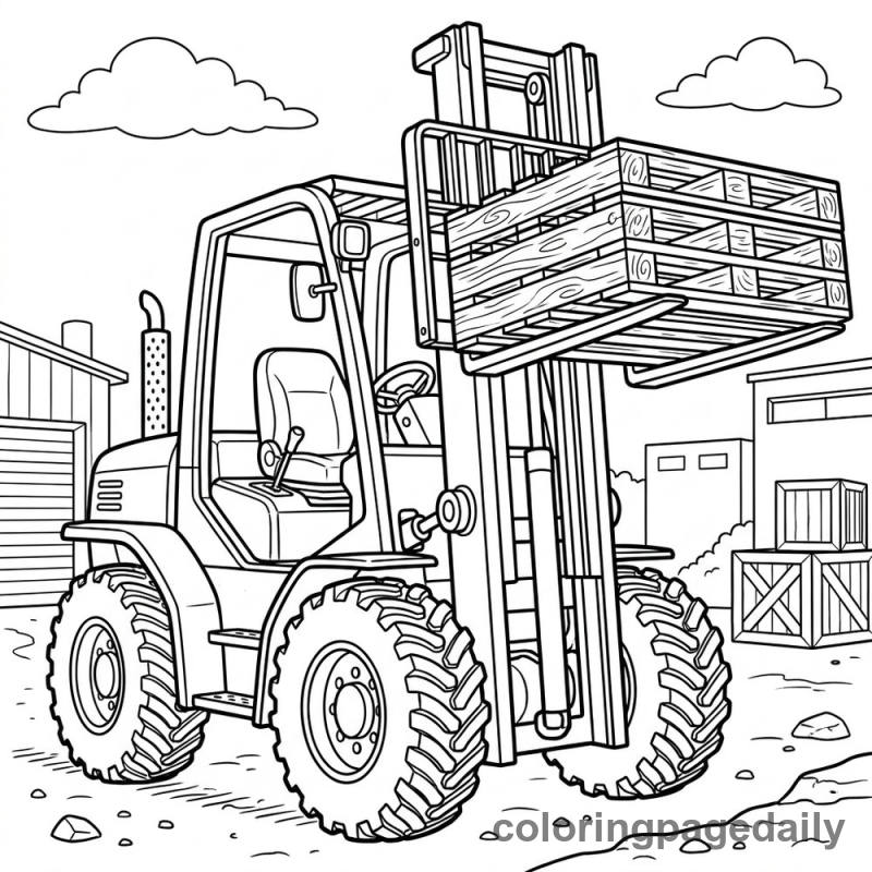 Forklift Lifting Wooden Pallets - Daily printable coloring page in Vehicle category