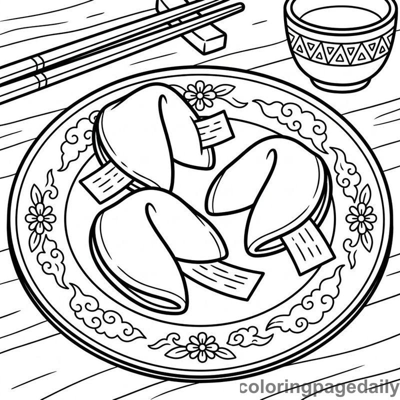 Fortune Cookies On Ceramic Plate - Daily printable coloring page in Food category