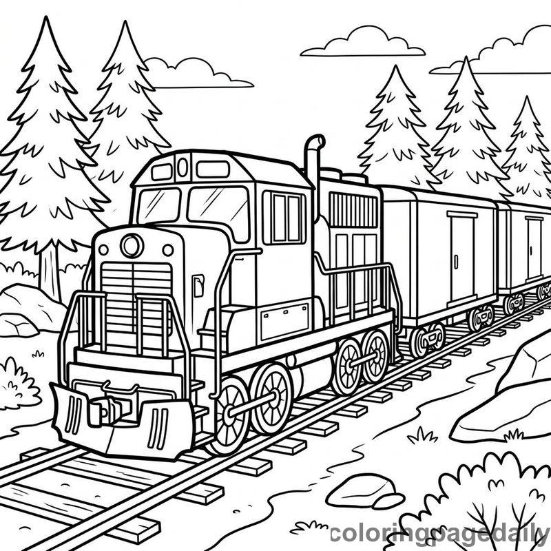 Freight Train Pulling Cargo - Daily printable coloring page in Vehicle category