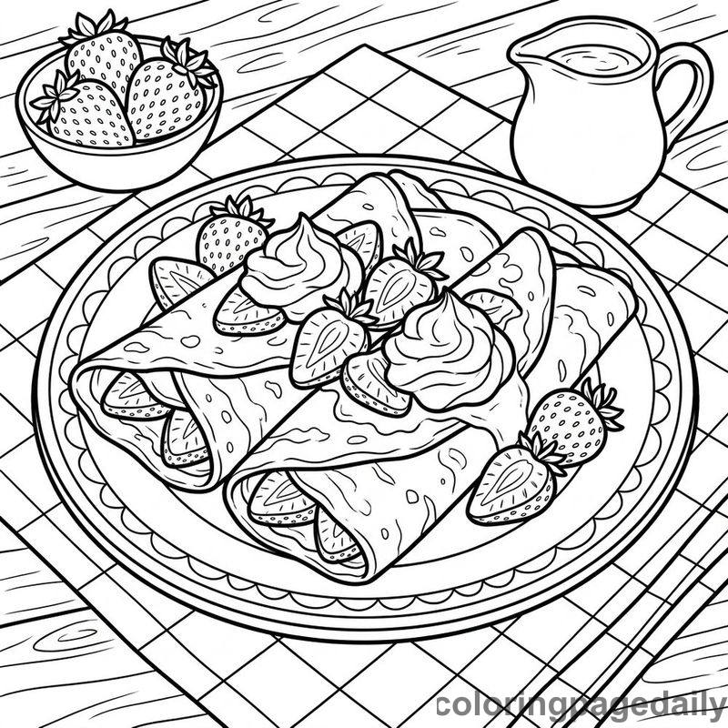 French Crepes Dessert - Daily printable coloring page in Food category