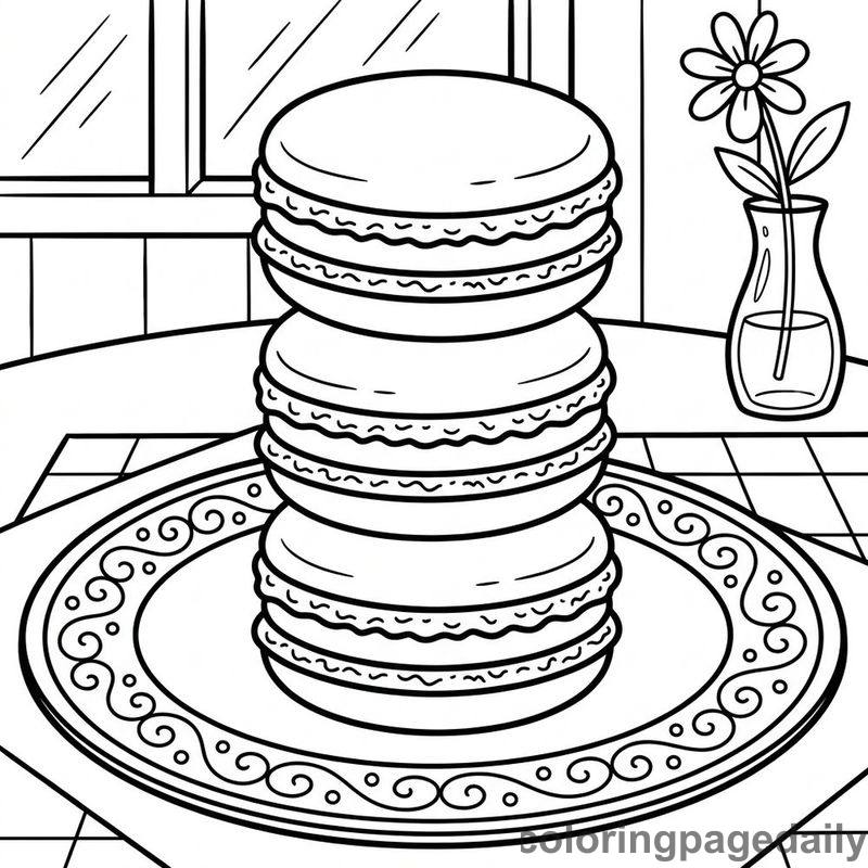 French Macaron Stack - Daily printable coloring page in Food category
