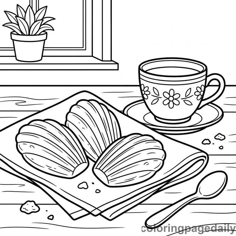 French Madeleine Cookies - Daily printable coloring page in Food category