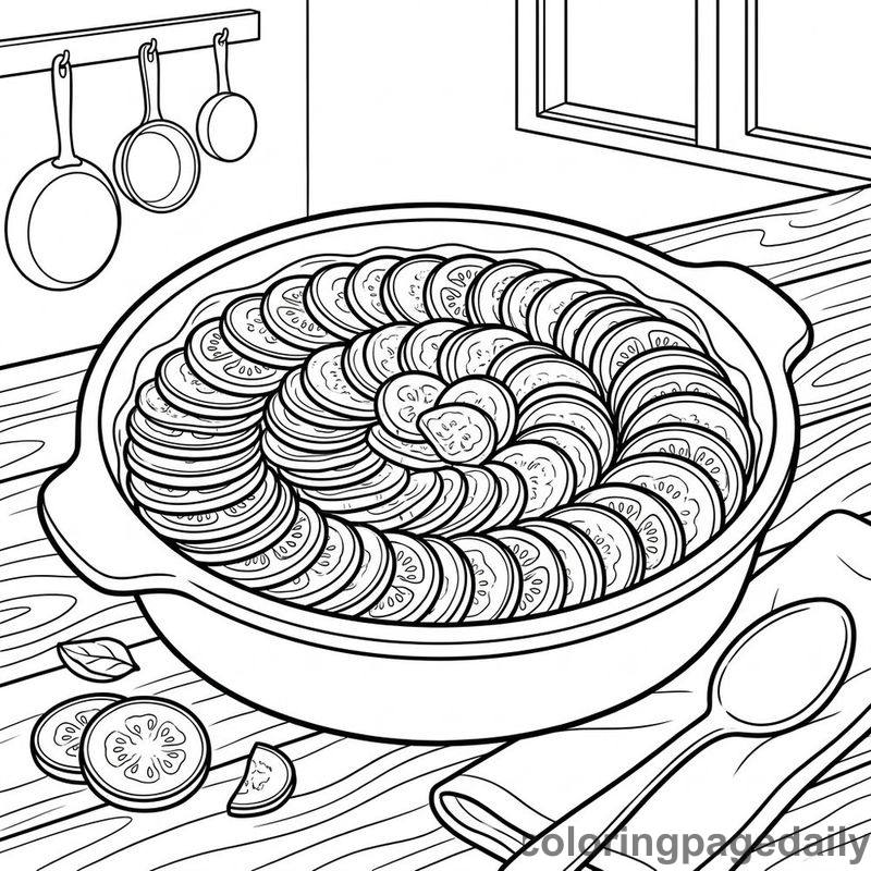 French Ratatouille Baking Dish - Daily printable coloring page in Food category