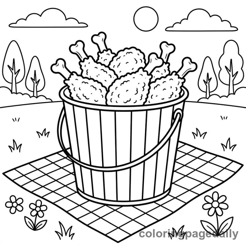 Fried Chicken Bucket - Daily printable coloring page in Food category