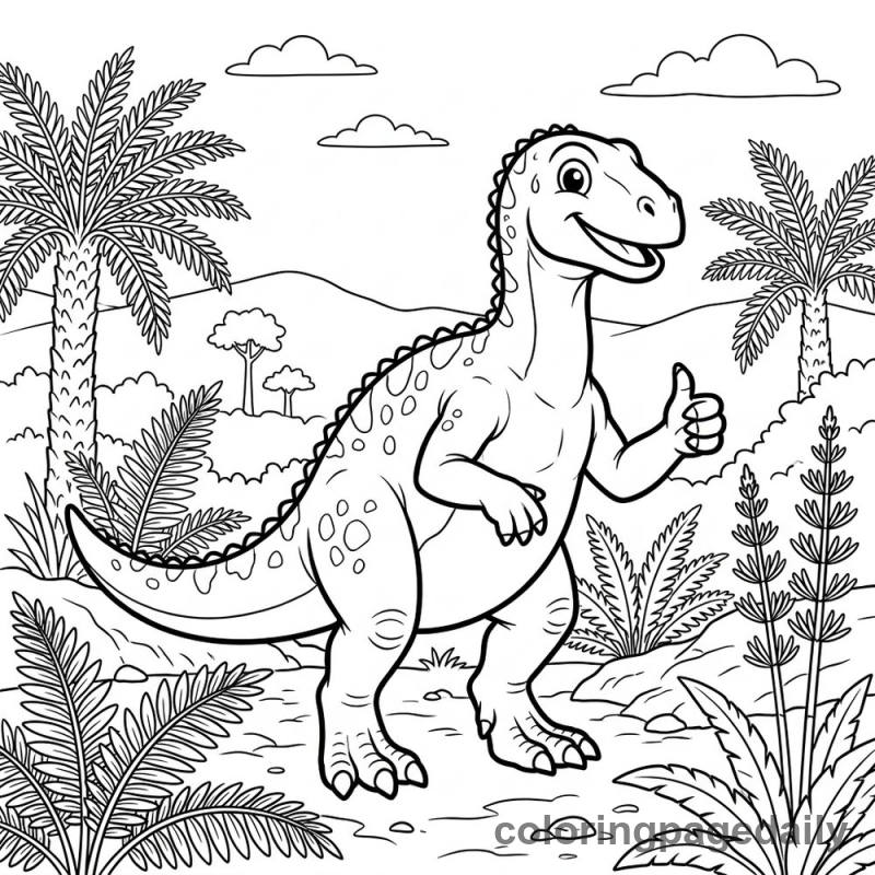 Friendly Iguanodon Gesture - Daily printable coloring page in Dinosaur category