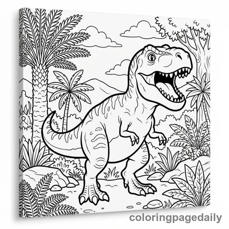 Friendly T-Rex Roar - Daily printable coloring page in Dinosaur category