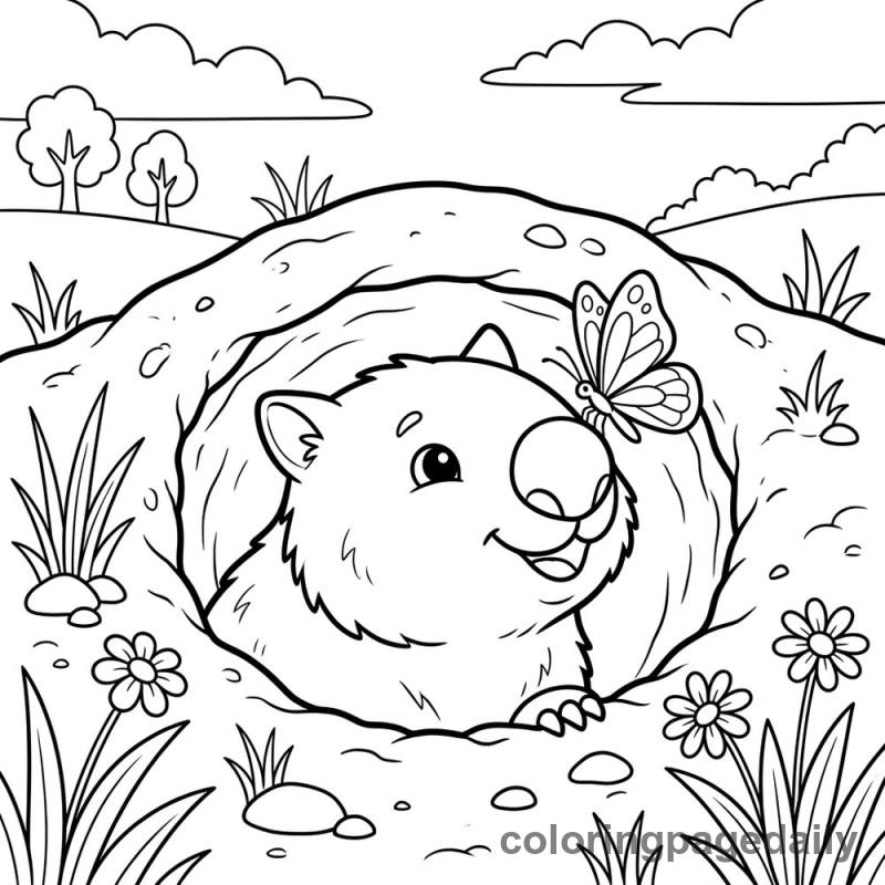 Wombat's Little Visitor - Daily printable coloring page in Animals category