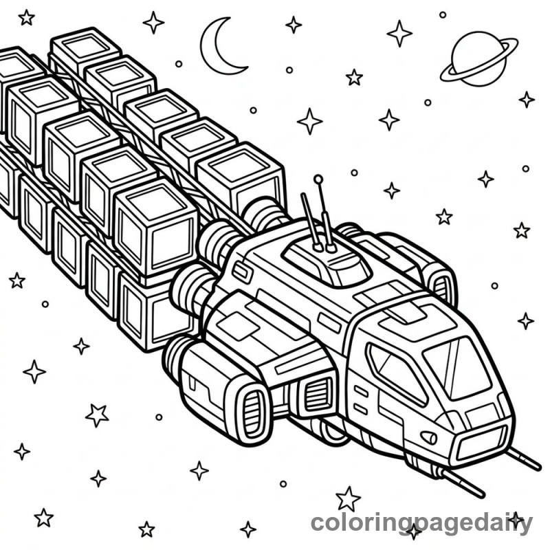 Futuristic Cargo Spaceship - Daily printable coloring page in Space category