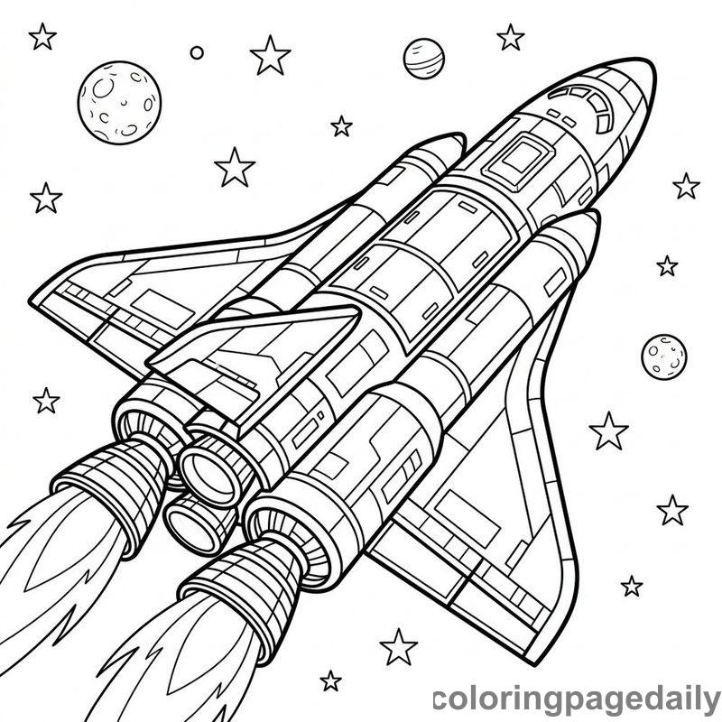 Futuristic Heavy Cargo Rocket - Daily printable coloring page in Space category