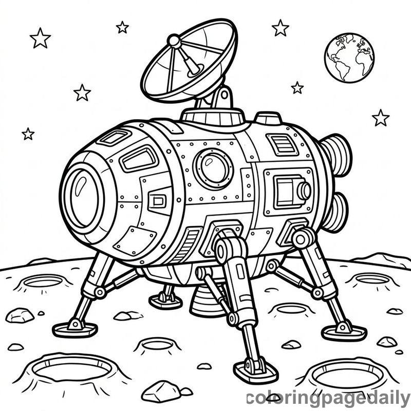 Futuristic Lunar Lander Spacecraft - Daily printable coloring page in Space category