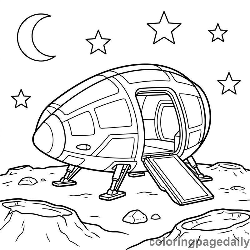 Futuristic Lunar Transport Pod - Daily printable coloring page in Space category