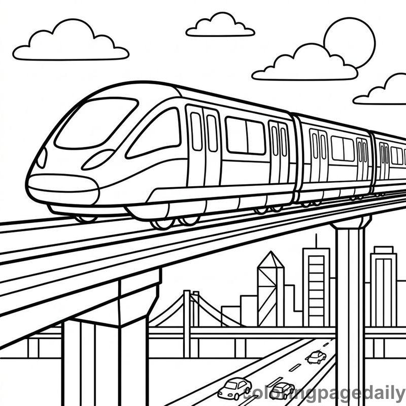 Futuristic Maglev Passenger Train - Daily printable coloring page in Vehicle category
