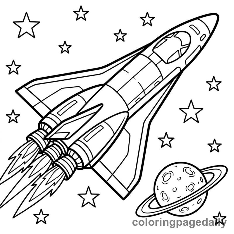Futuristic Spaceplane Flight - Daily printable coloring page in Space category