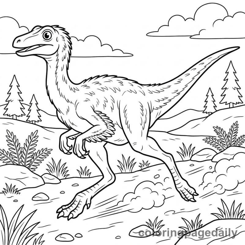 Gallimimus Running Fast - Daily printable coloring page in Dinosaur category