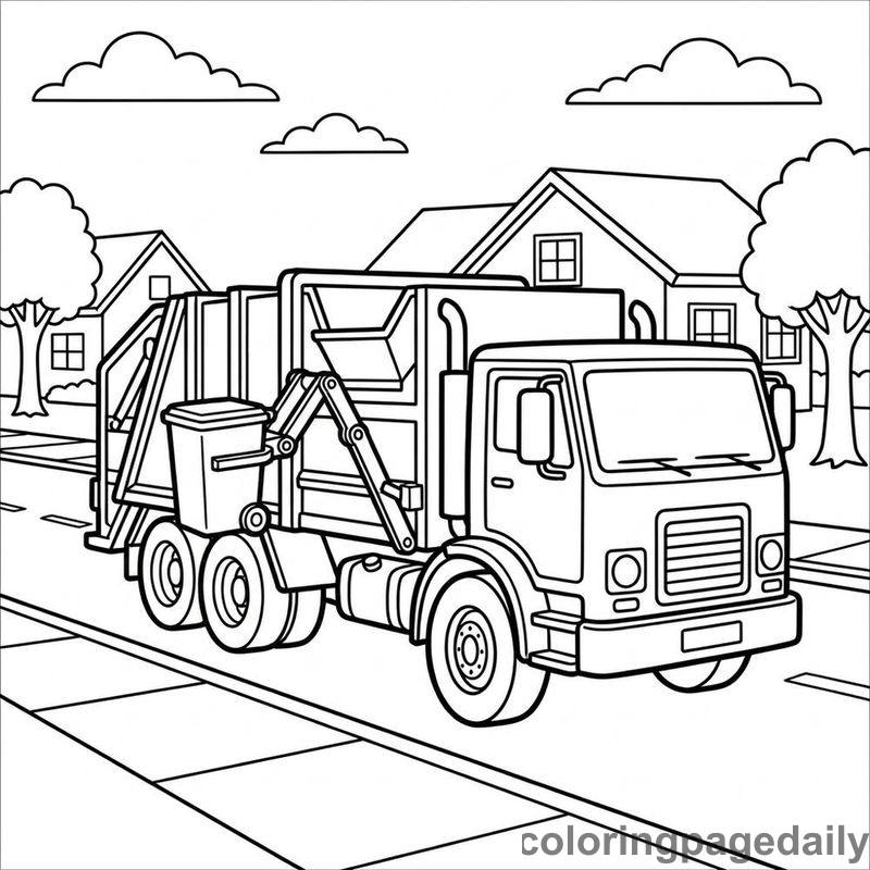 Garbage Truck Driving - Daily printable coloring page in Vehicle category