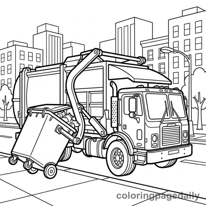 Garbage Truck Loading - Daily printable coloring page in Vehicle category