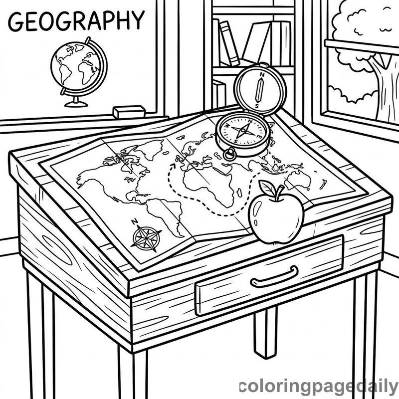 Geography Classroom Map Desk - Daily printable coloring page in Back to School category